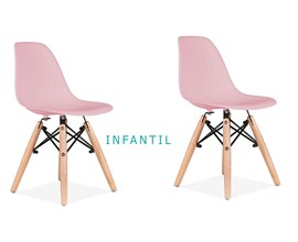 Conjunto 2 Cadeiras Eames Eiffel Infantil Rosa com Base de Madeira Casa Aberta Brasil