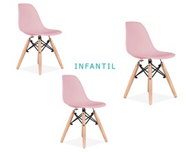 Conjunto 3 Cadeiras Eames Eiffel Infantil Rosa com Base de Madeira Casa Aberta Brasil