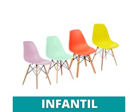 Conjunto 4 Cadeiras Eames Eiffel Infantil Coloridas com Base de Madeira Casa Aberta Brasil