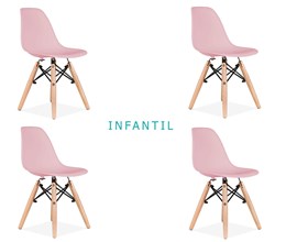 Conjunto 4 Cadeiras Eames Eiffel Infantil Rosa com Base de Madeira Casa Aberta Brasil