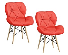 Conjunto com 2 Cadeiras Slim Eiffel Estofada Vermelha Base Madeira