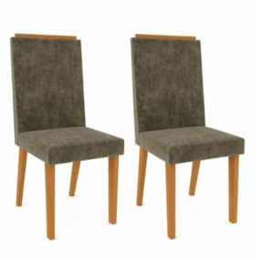 Conjunto de 2 Cadeiras Bella 100% MDF Freijó/Tecido Capuccino Indekes