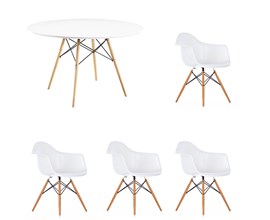 Conjunto de Mesa 1,20m com 4 Cadeiras Charles Eames com Braço Branca Eiffel Branca