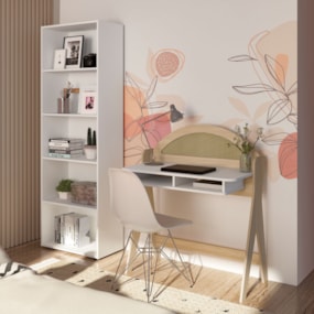 Conjunto Escritório Escrivaninha Ceci e Estante Multy Artely Naturale/Branco
