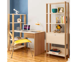 Conjunto Home Office Match c/ Escrivaninha e Estante Off White/Carvalho Artely Conjunto Home Office Match c/ Escrivaninha e Estante Off White/Carvalho Artely