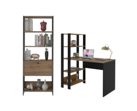 Conjunto Home Office Match c/ Escrivaninha e Estante Pinho/Preto Artely Conjunto Home Office Match c/ Escrivaninha e Estante Pinho/Preto Artely