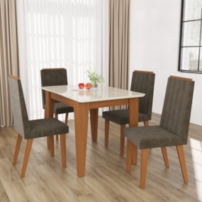 Conjunto Mesa Suécia 1,20cm com 4 cadeiras Freijó/Tecido Capuccino Indekes