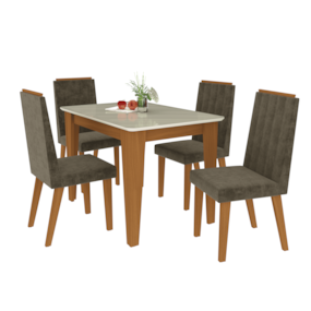 Conjunto Mesa Suécia 1,20cm com 4 cadeiras Freijó/Tecido Capuccino Indekes