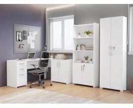 Conjunto Para Escritório 1 Mesa de Canto 2 Armários Altos Branco Notável Móveis Conjunto Para Escritório 1 Mesa de Canto 2 Armários Altos Branco Notável Móveis