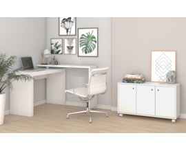 Conjunto Para Escritório 2 Peças com Armário Baixo BH025 e Mesa Tampo Giratório BKO31 Branco Brv Móveis Conjunto Para Escritório 2 Peças com Armário Baixo BH025 e Mesa Tampo Giratório BKO31 Branco Brv Móveis