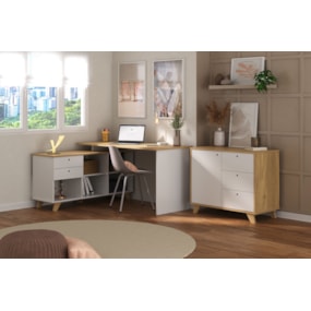 Conjunto para escritório 2 peças com Escrivaninha Gold e Balcão Lugano Olmo/Branco Artany
