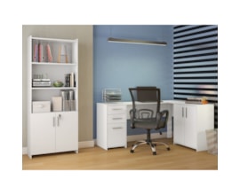 Conjunto Para Escritório 2 Peças com Mesa de Canto em L e Armário Branco Notável Móveis Conjunto Para Escritório 2 Peças com Mesa de Canto em L e Armário Branco Notável Móveis