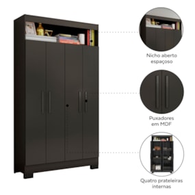 Conjunto Para Escritório 2 Peças com Mesa e Armário 4 portas Preto Tx Notável Móveis