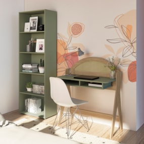 Conjunto Para Escritório com Escrivaninha Ceci e Estante Multy Artely Carvalho/Menta 