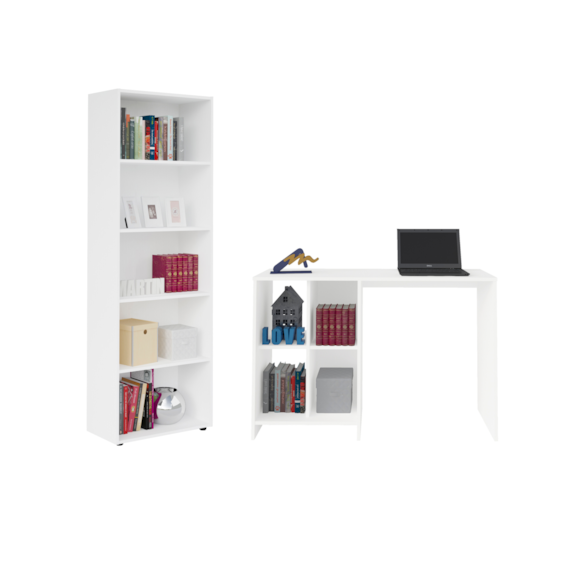 Conjunto Para Escritório Com Mesa 4 Nichos e Estante Branco Artely 