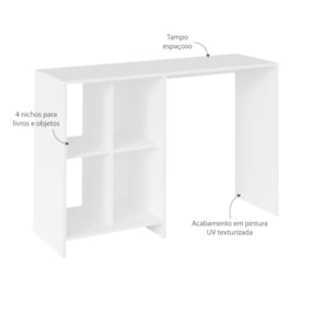 Conjunto Para Escritório Com Mesa 4 Nichos e Estante Branco Artely 