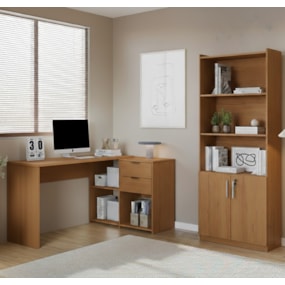 Conjunto Para Escritorio Com Mesa em L NT2060 e Armário Multiuso Freijó Notável Móveis 