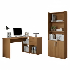 Conjunto Para Escritorio Com Mesa em L NT2060 e Armário Multiuso Freijó Notável Móveis 