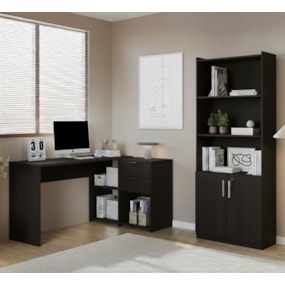 Conjunto Para Escritorio Com Mesa em L NT2060 e Armário Multiuso Preto Notável Móveis