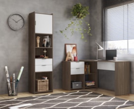Conjunto para Escritório com Mesa NT2060 e Armário NT2055 Cor Nogal com Branco Notável Móveis Conjunto para Escritório com Mesa NT2060 e Armário NT2055 Cor Nogal com Branco Notável Móveis