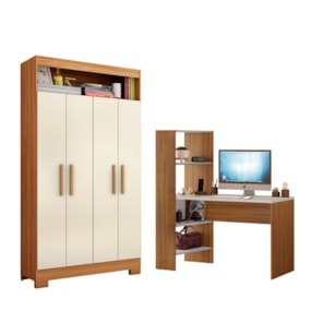 Conjunto Para Escritório com Mesa NT2105 e Armário NT4040 Freijó/Off White Notável 