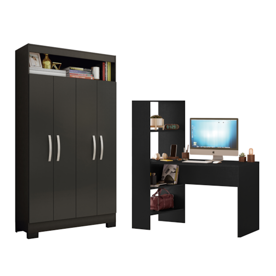 Conjunto Para Escritório com Mesa NT2105 e Armário NT4040 Preto Tx Notável 