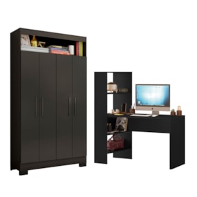 Conjunto Para Escritório com Mesa NT2105 e Armário NT4040 Preto Tx Notável 