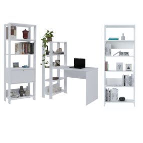 Conjunto Para Escritório Match com 2 Estantes e 1 Mesa Branco Artely 