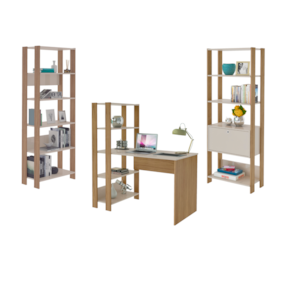 Conjunto Para Escritório Match com 2 Estantes e 1 Mesa Off White/Carvalho Artely 