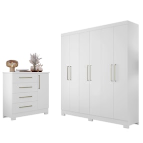 Conjunto Para Quarto com Guarda-Roupa NT5190 e Cômoda NT5185 Branco Notável Móveis Conjunto Para Quarto com Guarda-Roupa NT5190 e Cômoda NT5185 Branco Notável Móveis