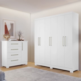 Conjunto Para Quarto com Guarda-Roupa NT5190 e Cômoda NT5185 Branco Notável Móveis Conjunto Para Quarto com Guarda-Roupa NT5190 e Cômoda NT5185 Branco Notável Móveis