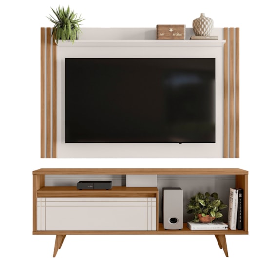 Conjunto Para Sala Com Rack NT1315 e Painel NT1375 Para TV Até 65" Freijó Off/White Notável Móveis