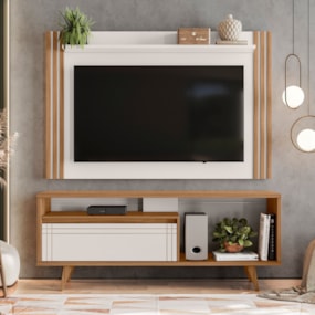 Conjunto Para Sala Com Rack NT1315 e Painel NT1375 Para TV Até 65" Freijó Off/White Notável Móveis