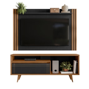 Conjunto Para Sala Com Rack NT1315 e Painel NT1375 Para TV Até 65" Freijó Preto TX Notável Móveis