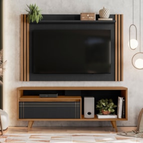 Conjunto Para Sala Com Rack NT1315 e Painel NT1375 Para TV Até 65" Freijó Preto TX Notável Móveis