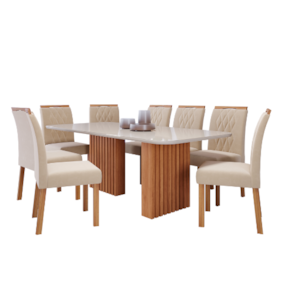 Conjunto Para Sala De Jantar Com Mesa Ester 2,10m e 8 Cadeiras Julia Cinamomo/Off White/Madeira/Nude Cimol Móveis
