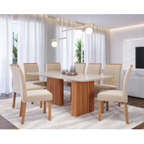 Conjunto Para Sala De Jantar Com Mesa Ester 2,10m e 8 Cadeiras Julia Cinamomo/Off White/Madeira/Nude Cimol Móveis