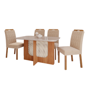 Conjunto Para Sala De Jantar Louise 130cm Com 4 Cadeiras Paola Cinamomo/Off White/Madeira/Nude Cimol Móveis