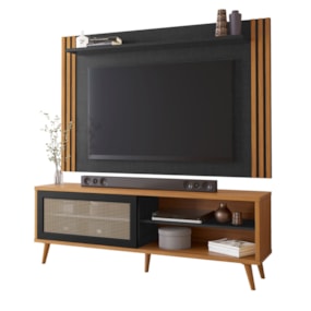 Conjunto Para Sala Rack NT1175 e Painel NT1375 Para TV Até 60" Freijó Preto Tx Notável Móveis