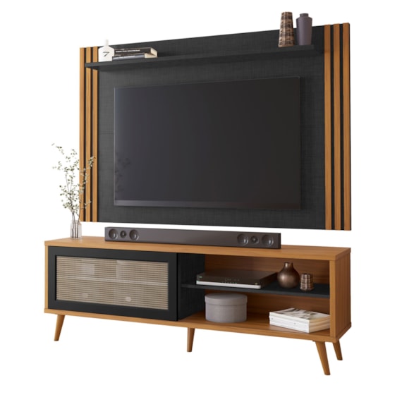 Conjunto Para Sala Rack NT1175 e Painel NT1375 Para TV Até 60" Freijó Preto Tx Notável Móveis