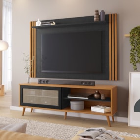 Conjunto Para Sala Rack NT1175 e Painel NT1375 Para TV Até 60" Freijó Preto Tx Notável Móveis