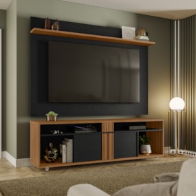 Conjunto para Sala Rack NT1290 e Painel de TV NT1305 Freijó e Preto tx Notável Móveis Conjunto para Sala Rack NT1290 e Painel de TV NT1305 Freijó e Preto tx Notável Móveis