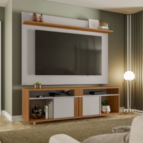 Conjunto para Sala Rack NT1290 e Painel de TV NT1305 Freijó Off White Notável Móveis Conjunto para Sala Rack NT1290 e Painel de TV NT1305 Freijó Off White Notável Móveis