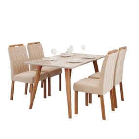 Conjunto Sala De Jantar Adele 130cm Com 4 Cadeiras Paola Madeira/Off Wihite/Nature/Nude Cimol Móveis