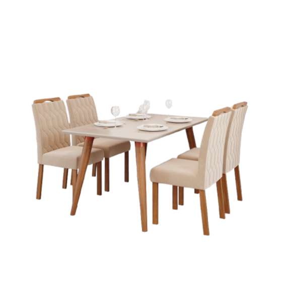 Conjunto Sala De Jantar Adele 130cm Com 4 Cadeiras Paola Madeira/Off Wihite/Nature/Nude Cimol Móveis 