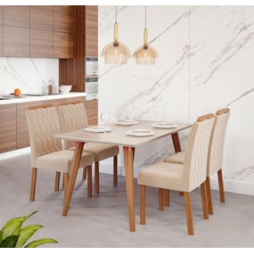 Conjunto Sala De Jantar Adele 130cm Com 4 Cadeiras Paola Madeira/Off Wihite/Nature/Nude Cimol Móveis