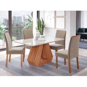 Conjunto Sala de Jantar Com Mesa Agata e 4 Cadeiras Clarice Nature/Off White/Joli Cimol Móveis