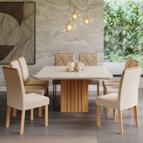 Conjunto Sala De Jantar Com Mesa Ana 130cm e 8 Cadeiras Fernanda Nature/Off White/Madeira/Nude Cimol Móveis
