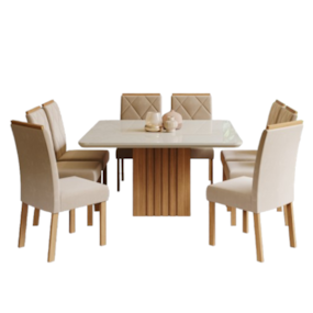 Conjunto Sala De Jantar Com Mesa Ana 130cm e 8 Cadeiras Fernanda Nature/Off White/Madeira/Nude Cimol Móveis