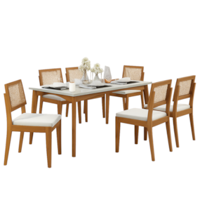 Conjunto Sala De Jantar Com Mesa Monalisa e 6 Cadeiras Rainha Natural/Off White Nesher
